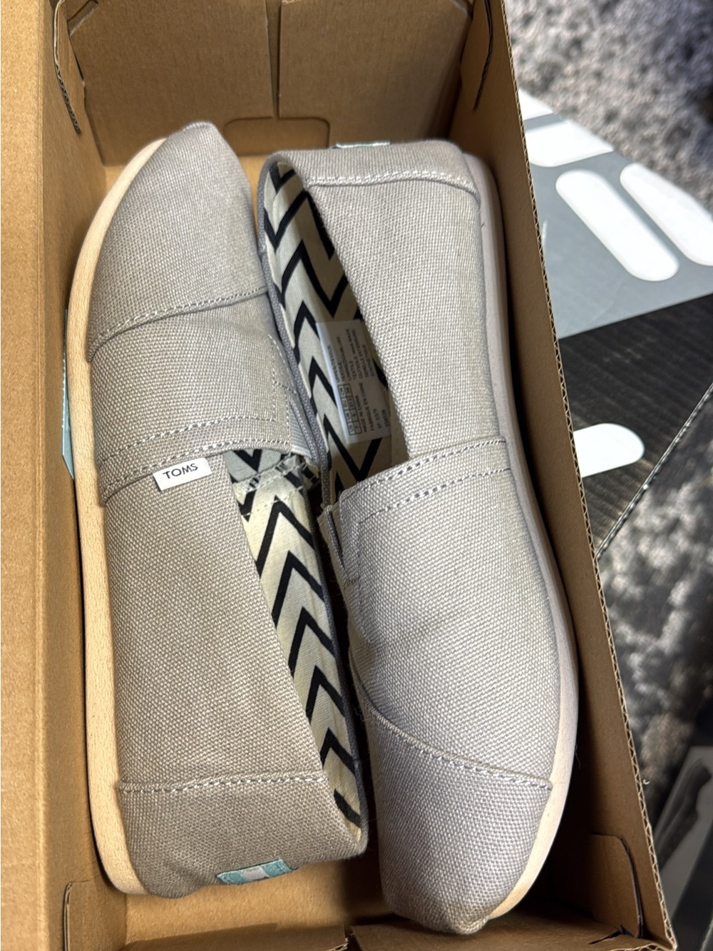Toms Slip-On Canvas Shoes in Light Gray with Chevron Lining